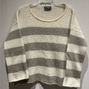 Wooden Ships large cream and gray striped wool/mohair blend sweater size M/L